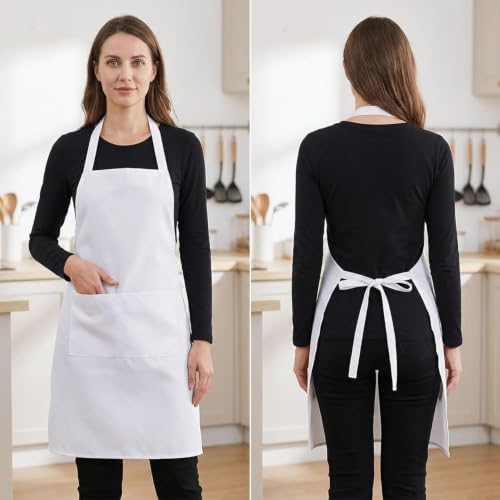 Fengek 8 Pcs Bib Apron for Unisex Colorful Kitchen Apron Bulk with 2