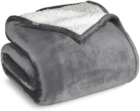 Bare Home Sherpa Fleece Blanket (Full/Queen, Grey)