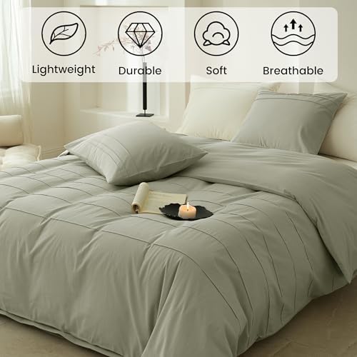 BISELINA 100% Washed Cotton Duvet Cover Set – Soft & Cozy Summer