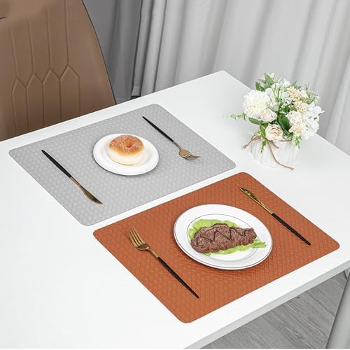 Faux Leather Placemats Set of 4, Double-Sides Woven Washable Dining