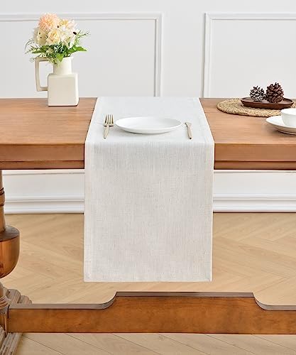 Wracra Linen Table Runner, Burlap Cream Table Runners 36 Inches Long