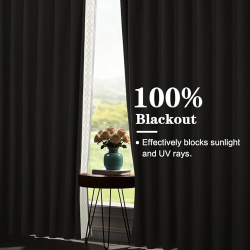 Pinch Pleated Curtains Blackout for Living Room, 100% Black Out