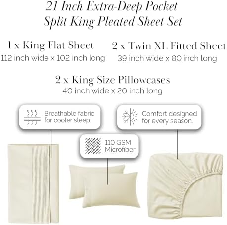 Southshore Fine Living, Inc. Split King Bed Sheets 5-Piece Set | 21"