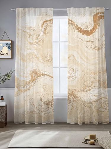 Beige Marble Sheer Curtains Chic Neutral Minimalist Fluid Aesthetic