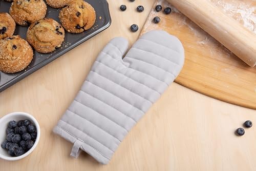 Oven Gloves Grey 7 x 12.5 inch Cotton Polyester Filled Heat-Resistant