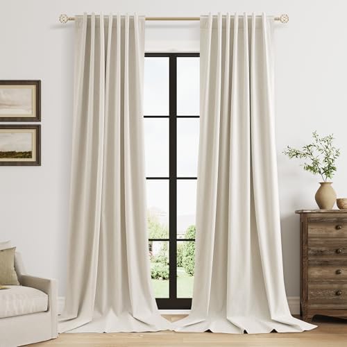 Guken Extra Long 100% Blackout Linen Curtains 120 Inches Birch Beige