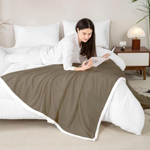 Feelyou Taupe for Kids Adults Sherpa Blanket Plush Fuzzy Twin 60"x80"