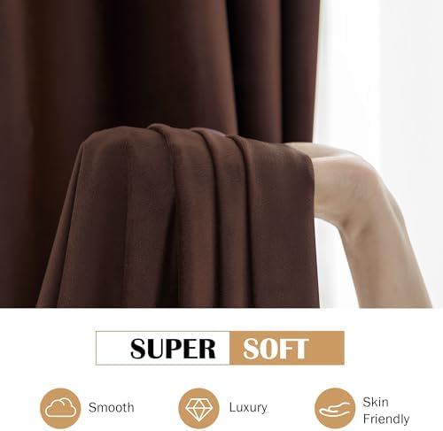 Beauoop Coffee Brown Velvet Curtains for Bedroom Living Room 52x72 2