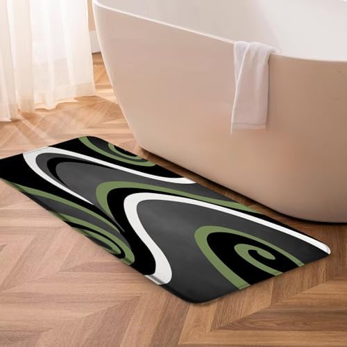 Geometric Large Long Bathroon Runner Rug,Sage Green Gray Black White
