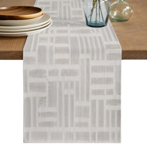 Light Gray Cream Table Runner 108 Inches Long, Minimalist Contemporary