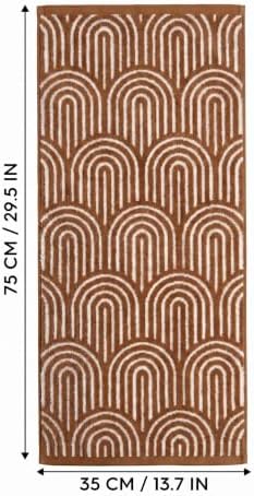 Artoid Mode 2 Pcs Beige Caramel Arched Stripes Jacquard Hand Towels