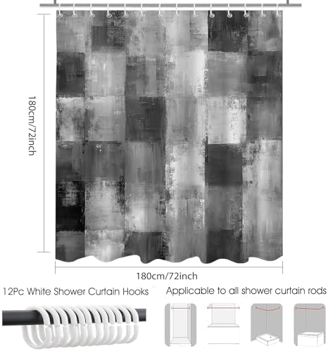 Mocsicka Grey Patchwork Shower Curtain, Black and White Modern