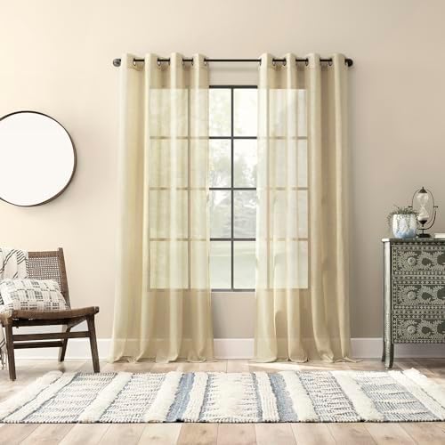 Archaeo Slub Textured Linen Blend Grommet Top Curtain, 52" W x 63" L