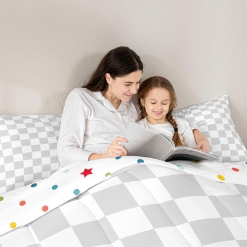 Manfei King Size Neutral Checkerboard Comforter Set with 2 Pillowcases