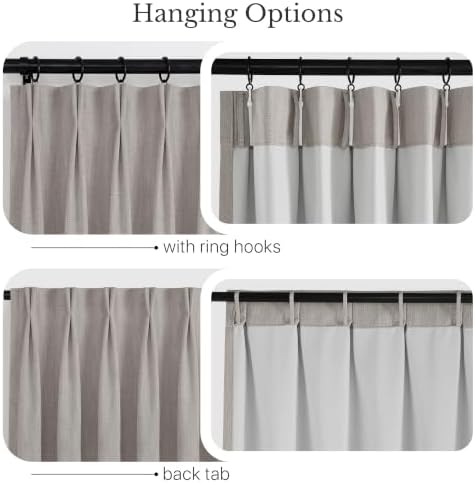 NICETOWN Pinch Pleat Heather Grey Linen Curtains 108" Long 2 Panels