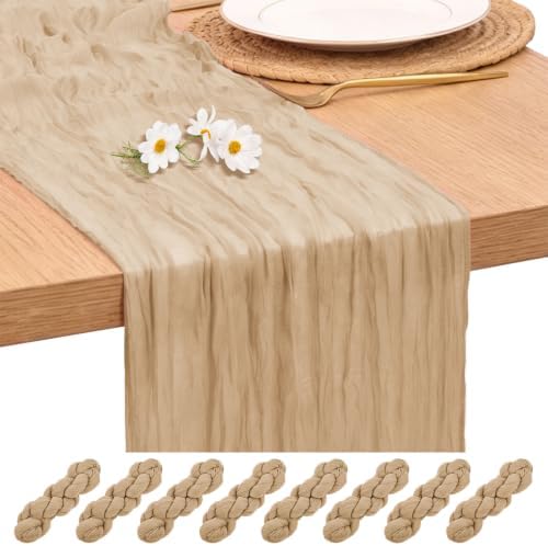 8 Pack Beige Cheesecloth Table Runners, 17 x 108 Inches