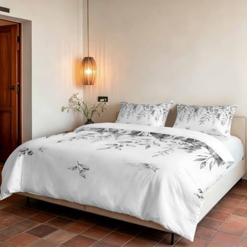 3 Pieces Duvet Cover Country Gray Eucalyptus Leaf Luxury Soft