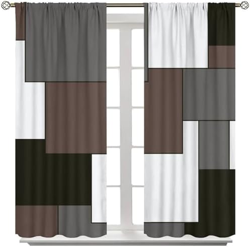 Brown Curtains Modern Black Gray White Blackout Rod Pocket Curtains