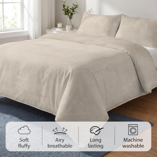 DecorLovee Light Beige Duvet Cover Set 3 Pieces with Zipper Closure