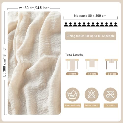 YATOJUZI Ivory Table Runner 120 inch 10FT Outdoor Neutral Cheesecloth