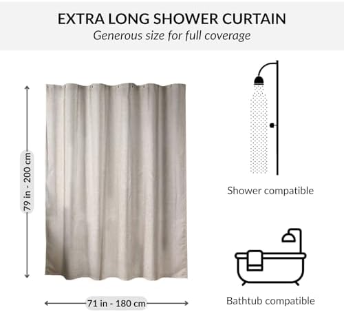 Extra Long Shower Curtain Linen Look 79"H x 71"W, Metal Grommets