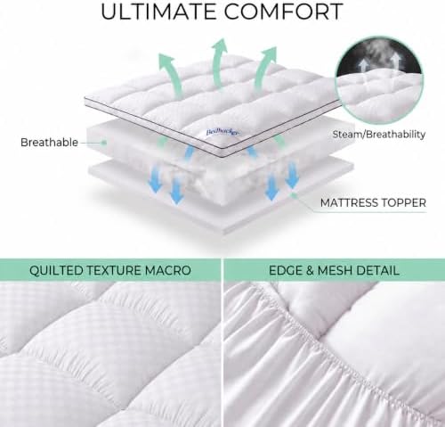 Queen Mattress Topper, Thick Pillow Top Mattress Pad, White
