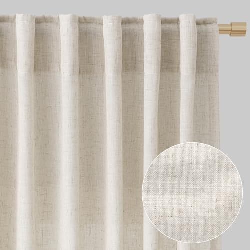 Aersas Linen Curtains 52x84 Inch Long for Living Room Bedroom, Beige