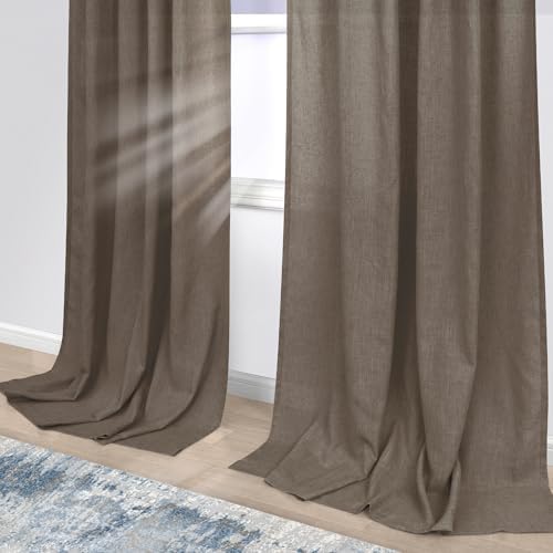 KOUFALL Dark Brown Linen Curtains 96 Inch Long 2 Panel Set Elegant