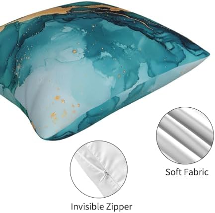 4 PCS Throw Pillow Covers 18x18 Inch, Gold Turquoise Marble Cushion