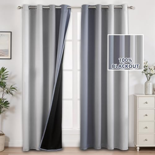 weesire Grey Omber Blackout Curtains, 52 x 96 Inch, Grommet, 2 Panels