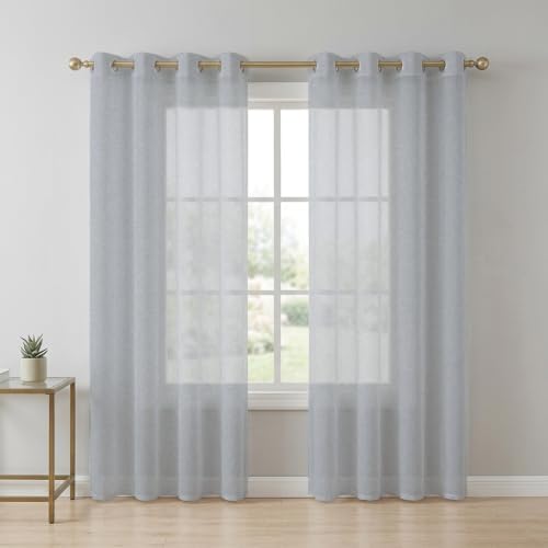 Silver Gray Sheer Curtains 63 inch Length 2 Panels Set, Boho Light