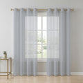 Silver Gray Sheer Curtains 63 inch Length 2 Panels Set, Boho Light