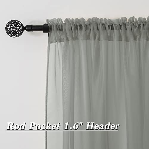HUTO Sage Grey Sheer Curtains 96 Inches Long Rod Pocket Window Sheer