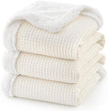 PHF Waffle Sherpa Blanket King Warm for Winter, 104"x90", Cream