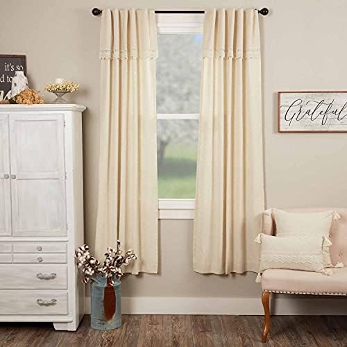 Piper Classics Flax and Lace Panel Curtains, Set of 2, 84" Long