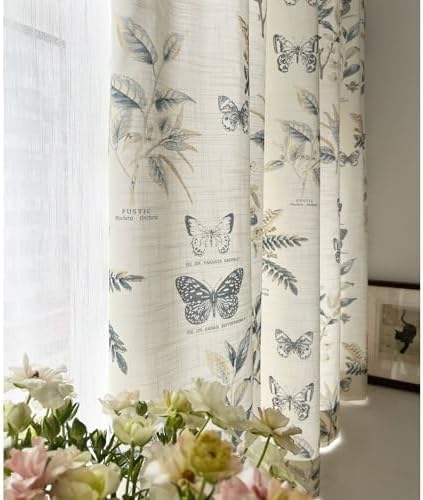 Cream White Linen Back Tab Curtains 63 Inch Length for Living Room 1