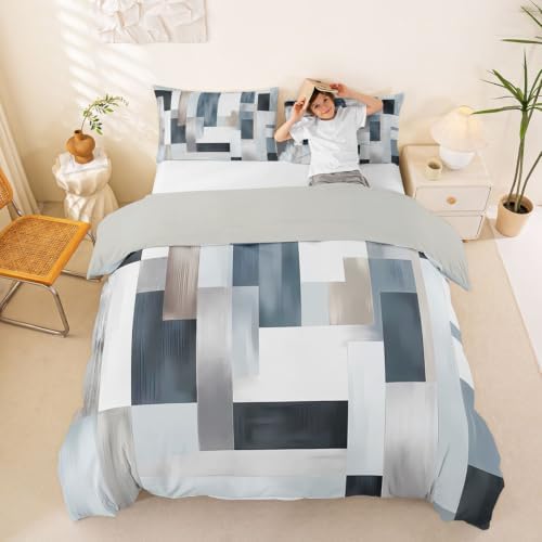 Feelyou Grey Abstract Duvet Cover Queen Size Geometric Comforter Cover