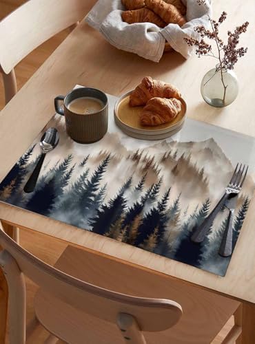 Placemats Set of 8, Tan Trees Forest Woven Placemat, Linen Place Mats