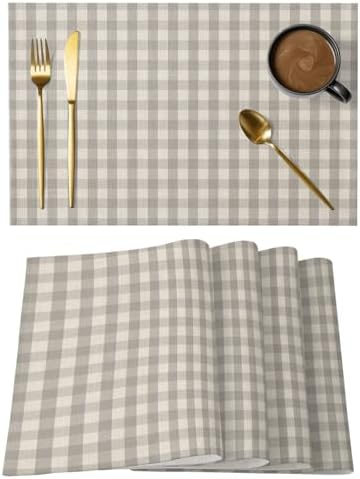 Buffalo Plaid Placemats Set of 8, Cotton Linen Fabric Place Mats