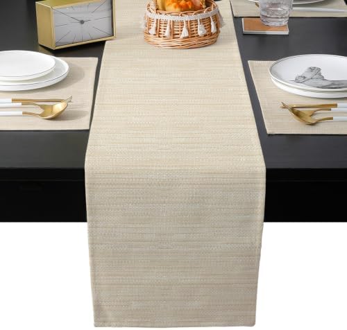 Beige Linen Texture Table Runner and Placemats Set of 6 Vintage Solid