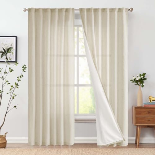jinchan Lined Linen Curtains Light Filtering Back Tab 50x108 Inch 2