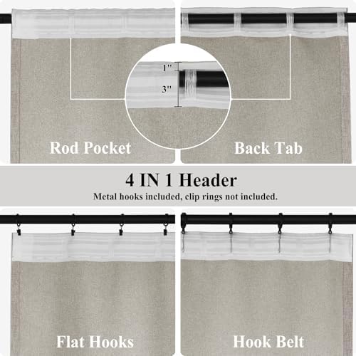 Frelement Linen Textured Curtains for Living Room Rod Pocket Flat
