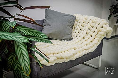 Chunky Knit Blanket Merino Wool Hand Made Boho Soft and Cozy Bulky