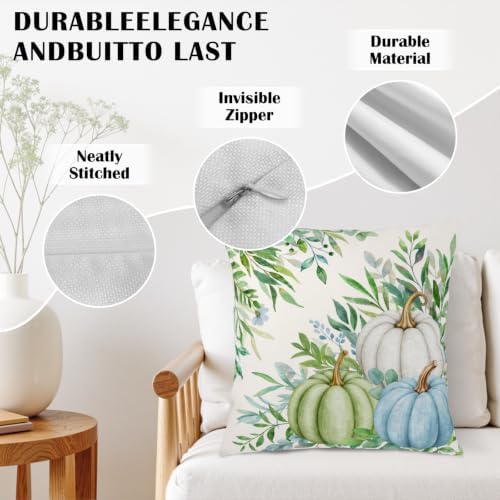 Fall Decorative Pillow Covers 22x22 Set of 2 Autumn Sage Green Blue