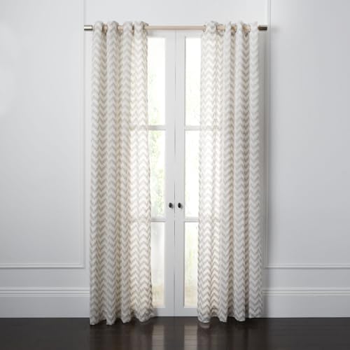 SAFAVIEH Home Curtain Penda White and Taupe Semi-Sheer 52" x 84"