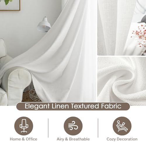 Melodieux White Semi Sheer Curtains 108 Inches - Extra Long Curtain