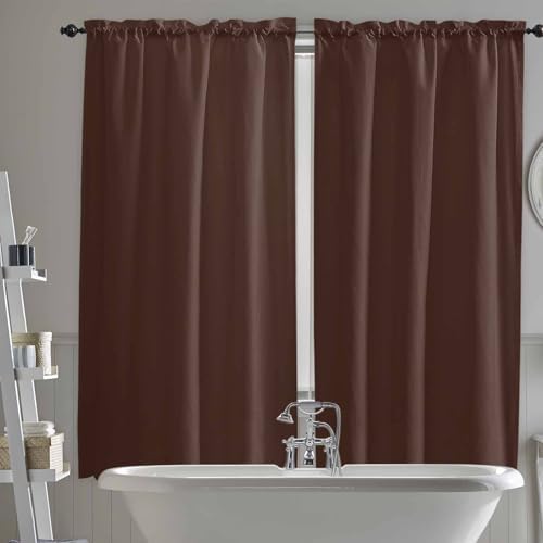 Window Curtains 72 Inch Length - 2 Panels, Brown Rod Pocket Curtain