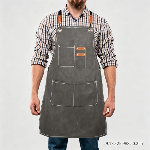 Unisex Woodworking Work Apron, 16Oz Multi-Pocket Canvas Apron