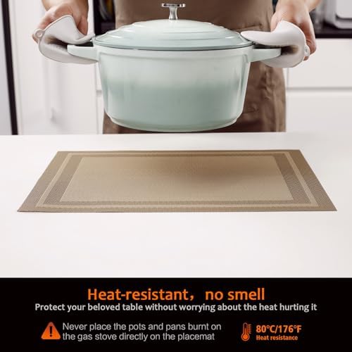 Khaki Vinyl Placemats Set of 6, Heat Resistant Table Placemats
