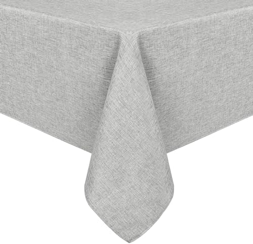 Hiasan 60 x 120 Inch Faux Linen Rectangle Tablecloth, Light Grey
